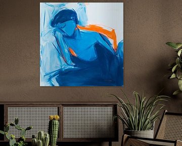 Slapen in blauw en oranje van Poster Art Shop