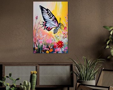 Vlinder in een zee van bloemen