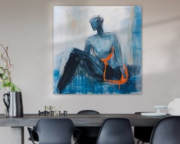 Sitting figure in blue and orange by Poster Art Shop