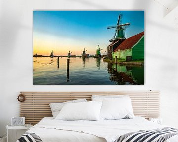 Zaanse Schans windmolens tijdens een zomerse zonsondergang van Sjoerd van der Wal Fotografie