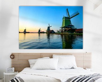 Zaanse Schans windmolens tijdens een zomerse zonsondergang van Sjoerd van der Wal Fotografie