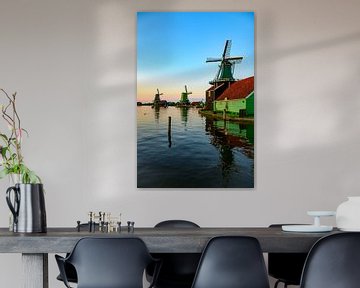 Zaanse Schans windmolens tijdens een zomerse zonsondergang van Sjoerd van der Wal Fotografie