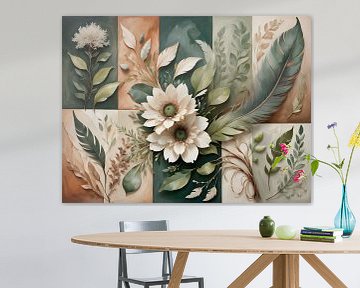 Sierlijke bloemen en bladeren in een rustgevend palet