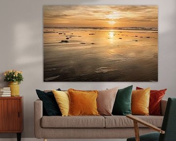 Seascape with North Sea beach at sunset by eric van der eijk