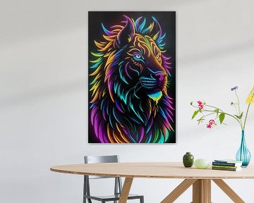 Lion colored neon art