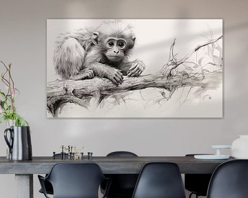 Dessin de singe, singe dessin au crayon Vintage.