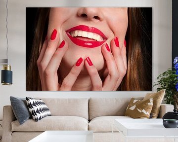 smiling female mouth with hands by Anita Hermans
