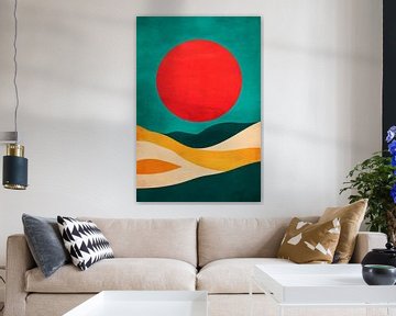 Zonsondergang over glooiende heuvels van Poster Art Shop