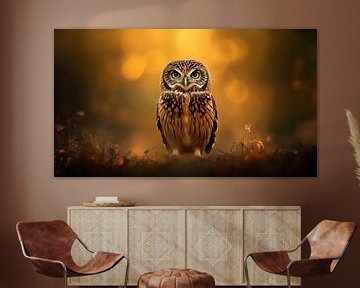 Wise Owl In Autumn Forest With Warm Background Lighting by Beeld Creaties Ed Steenhoek | Photography and Artificial Images