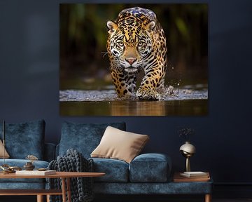 Majestic Jaguar Stealthily Walking Through Water in Its Natural Habitat by Beeld Creaties Ed Steenhoek | Photography and Artificial Images