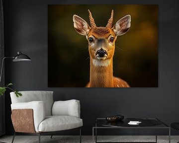 Close-Up Portrait of a Deer with Antlers in Nature