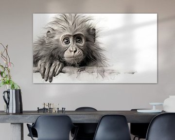 Jeune singe dessin, singe dessin au crayon vintage.