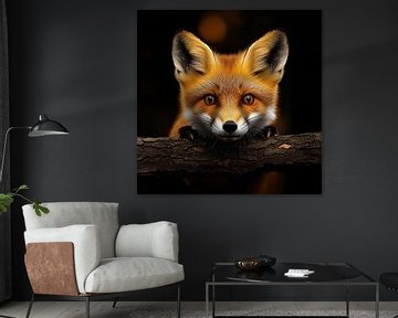 Close-Up Portrait of a Cute Red Fox on a Tree