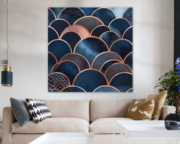 Wellenmuster in Blau und Kupfer von Poster Art Shop