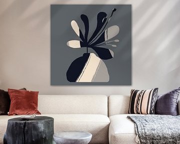 Bloem in vaas. Boho Retro Abstract stilleven nr. 8 van Dina Dankers