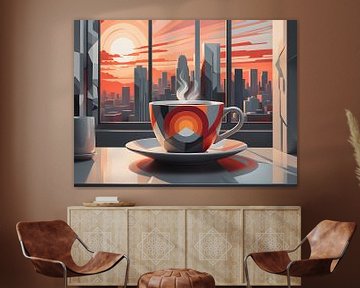 Koffie bij dageraad boven de skyline
