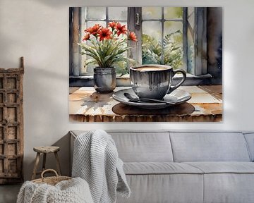 Stille ochtend met koffie en bloemenpracht