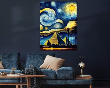 Sterrennacht bij de piramiden Stijl Vincent van Gogh