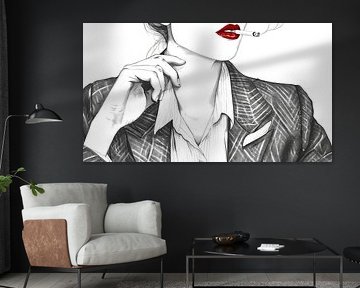 Businesswoman with cigarette and red lipstick by Frank Heinz