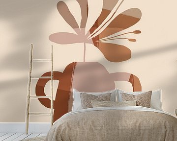 Blume in Vase. Boho Retro Abstraktes Stillleben. Terra und rosa.