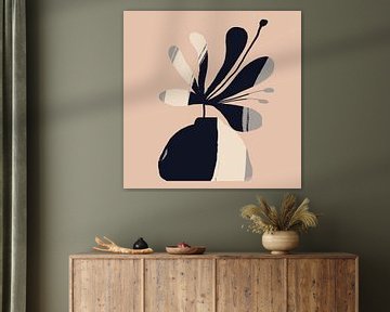 Flower in vase. Boho Retro Abstract still life. Black and white. by Dina Dankers