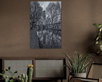 Domtoren, Oudegracht  en Gaardbrug in Utrecht - zwart-wit van Tux Photography