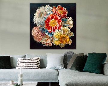Ball of flowers, nature wall art, black background
