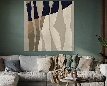 Abstracte vormen en lijnen in taupe, zwart, bruin en wit nr. 3 van Dina Dankers