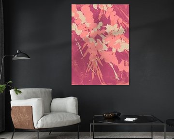 Abstract botanisch. Bloemen in roze, wit en paars. van Dina Dankers