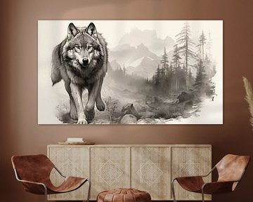 Wolf in het bos, vintage potloodtekening. van Animaflora PicsStock