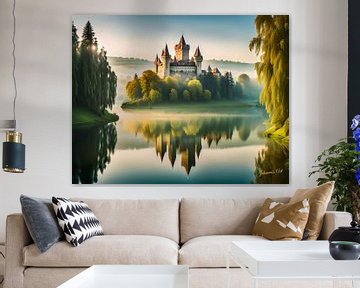 Kasteel Dreamscape - Kasteel Corvin, Roemenië 1 van Johannas Art Creations