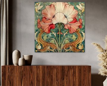 Lelie bloem in Jungendstil stijl muur decoratie van Vlindertuin-Art