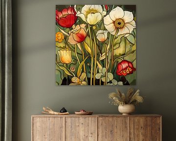 Jugendstil bloemen kunstwerk van Vlindertuin-Art