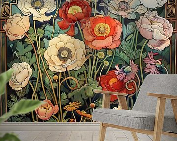 Veldbloemen compositie muurkunst van Vlindertuin-Art