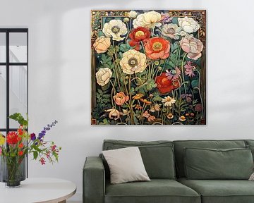 Veldbloemen compositie muurkunst van Vlindertuin-Art