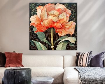 Papaverachtige bloem in Jugendstil stijl kunst van Vlindertuin-Art
