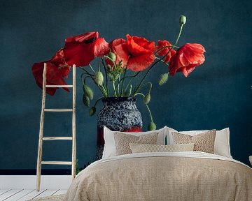 Poppies still life in vintage vase by Mariska Vereijken