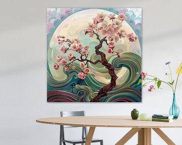Blühender Baum unter dem Mond