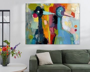 Vogels Modern | Woonkamer van Abstract Schilderij