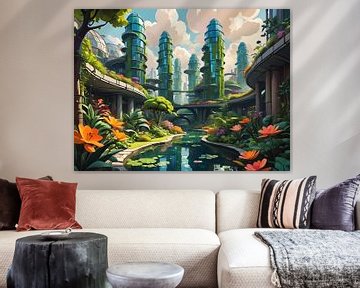 Een utopische stad waar natuur en technologie samenkomen