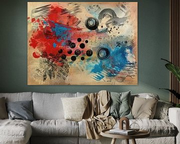 Abstract schilderij,  rood, blauw en beige van Joriali Abstract