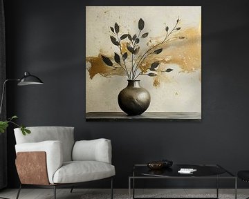 Rustig Stilleven schilderij: Aardewerk Vaas op tafel van Studio Pieternel
