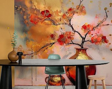 Japandi-Cherry blossom on vase: Series-Aquarel-still life-2 by Studio Pieternel