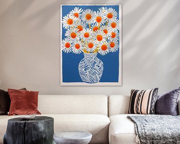 Een boeket van witte margriet zonnen op blauw van Frank Daske | Foto & Design