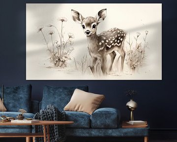 mignon jeune faon dessin au crayon dans le style vintage.