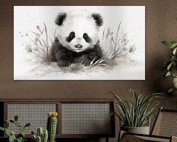 schattige jonge panda beer tekening, vintage stijl panda potloodtekening van Animaflora PicsStock