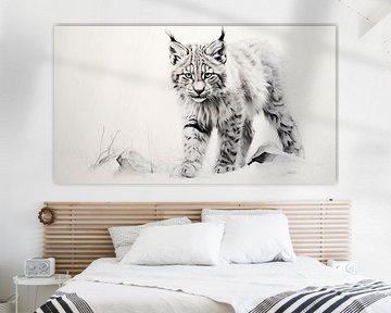 cute young lynx drawing, lynx pencil drawing in vintage style by Animaflora PicsStock