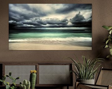 Tropisch strand onder stormwolken van Frank Heinz
