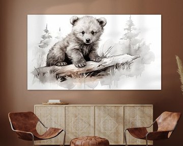 schattige jonge beer tekening, beer potloodtekening, vintage. van Animaflora PicsStock