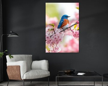 Blue bird on a flowering branch by Poster Art Shop